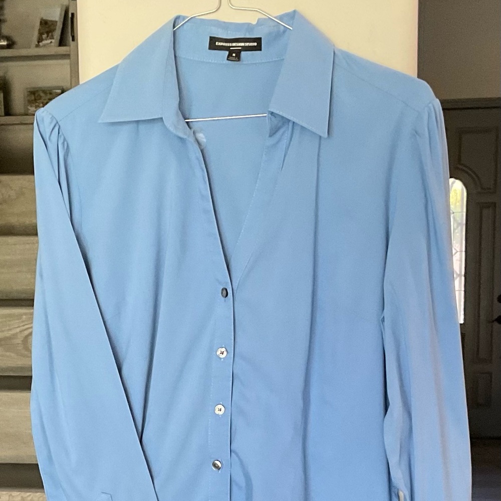 Express blue medium long sleeve button down oxford shirt